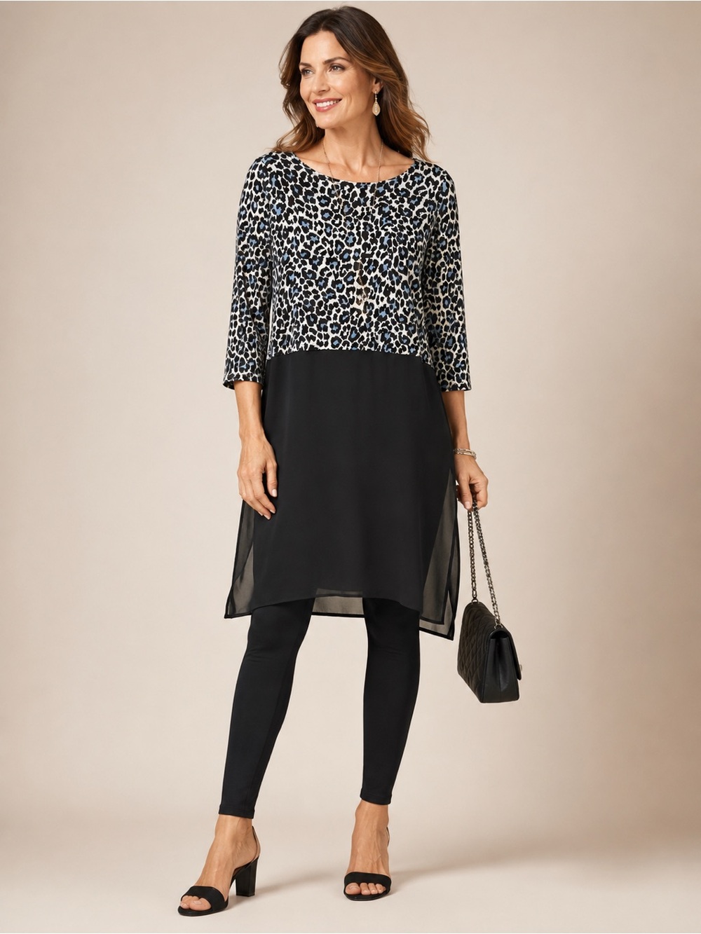 Nygard - Animal Print Jersey with Black Chiffon Statement Top -SzS